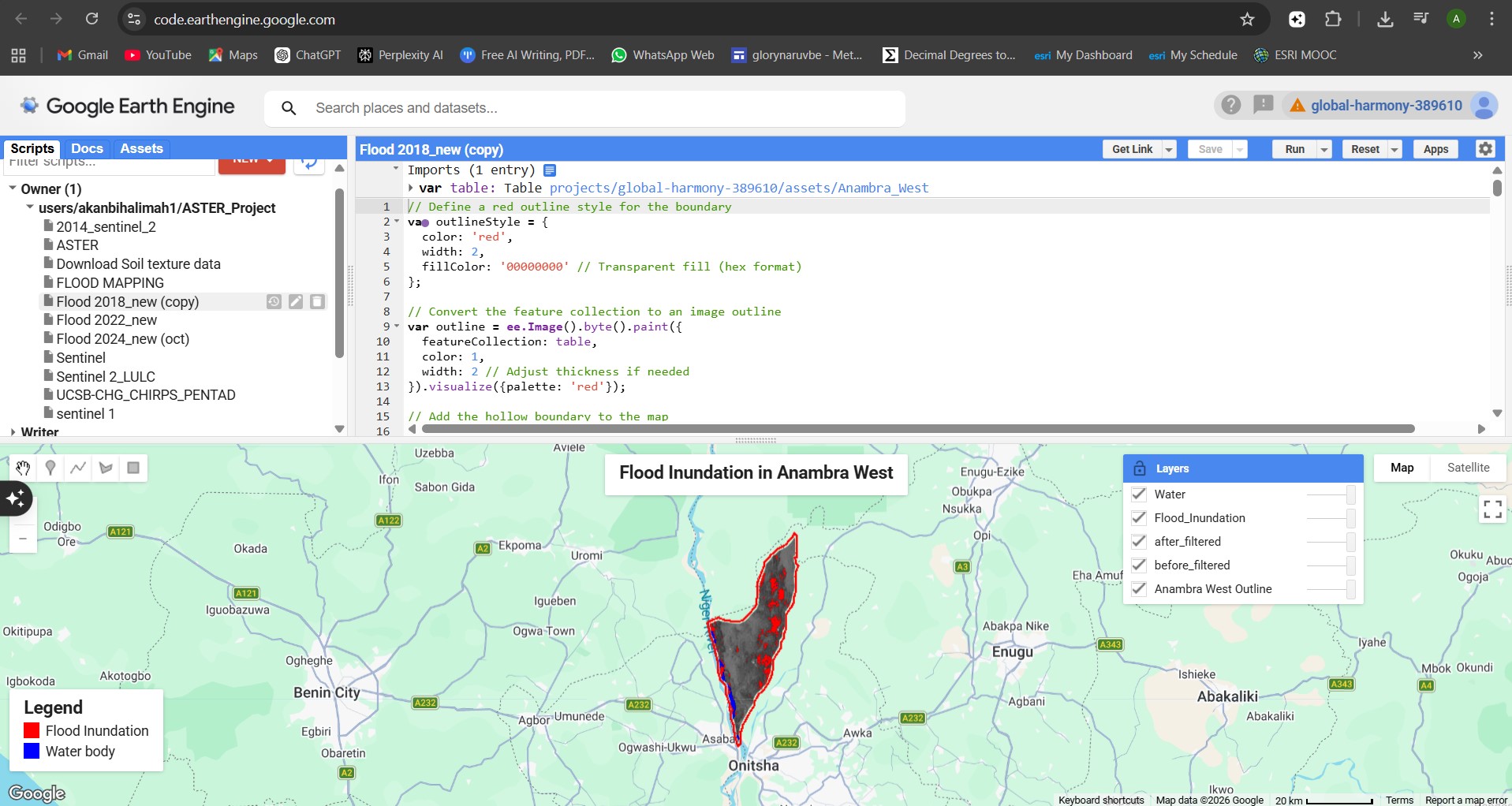 Flood inundation analysis in Google Earth Engine